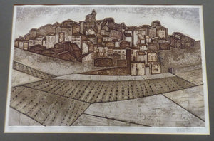 Valerie Thornton Hill Village Navarre Etching and Aquatint Signed 1977