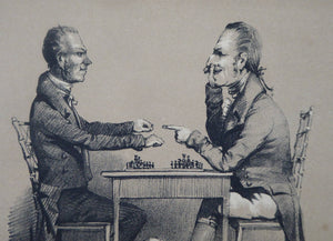 Antique Regency Lithograph 1830s Four Images of a Chess Match