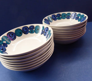 Rare Norwegian FIGGJO FLINT Saturn Pattern Soup or Pudding Bowls: 6 3/4 inches. Kirsten Dekor Range;  1960s