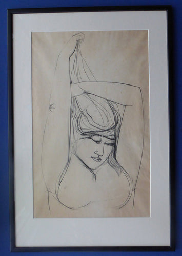 1960s Nigel Lambourne Black Chalk Nude Study Drawing