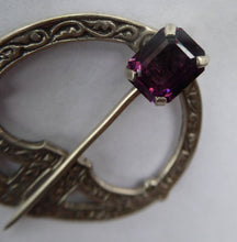 Load image into Gallery viewer, SCOTTISH SILVER. 1950s Penannular Brooch with Inset Amethyst. Traditional Design &amp; Edinburgh Hallmark 1957
