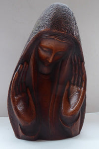 Vintage AMERICAN The Grail Studio Pottery Model of the Virgin Mark. With Grailville Paper Label and Signature.