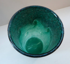 SCOTTISH GLASS. Vintage 1960s Strathearn Cylinder Shape Vase with Copper Aventurine Inclusions and Leaping Salmon Mark
