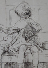 Load image into Gallery viewer, Cute Original Etching by EILEEN ALICE SOPER (1905 - 1990). The Sampler. Published 1922. Signed in Pencil
