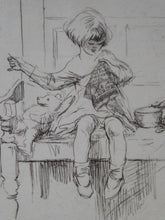 Load image into Gallery viewer, Cute Original Etching by EILEEN ALICE SOPER (1905 - 1990). The Sampler. Published 1922. Signed in Pencil
