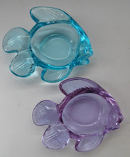 Load image into Gallery viewer, Vintage Matching Pair of Moulded Glass Fish Bowls in Blue and  Lilac Coloured Glass. Nice Heavy Glass Pieces, c 1960s
