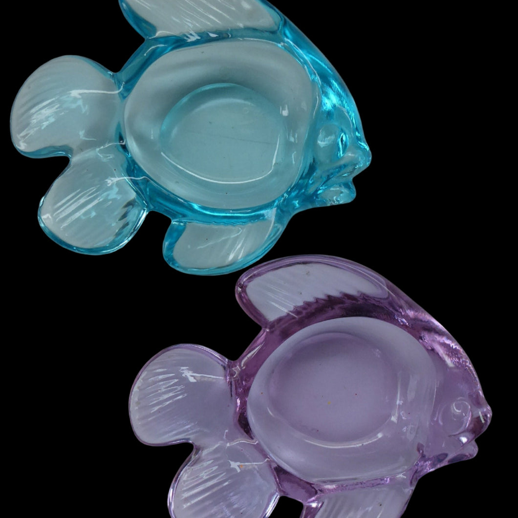 Vintage Matching Pair of Moulded Glass Fish Bowls in Blue and  Lilac Coloured Glass. Nice Heavy Glass Pieces, c 1960s