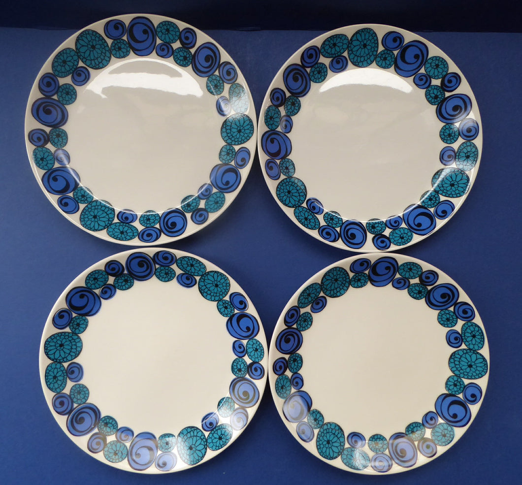 Rare Norwegian FIGGJO FLINT Saturn Pattern FOUR Dessert Plates: 8 inches. Kirsten Dekor Range;  1960s