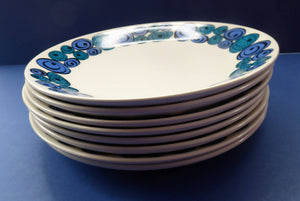 Rare Norwegian FIGGJO FLINT Saturn Pattern Large Dessert or Small Dinner Plates: 9 3/4 inches. Kirsten Dekor Range;  1960s