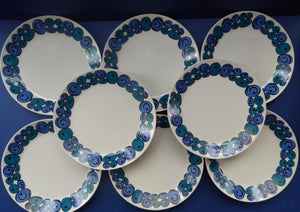 Rare Norwegian FIGGJO FLINT Saturn Pattern Large Dessert or Small Dinner Plates: 9 3/4 inches. Kirsten Dekor Range;  1960s