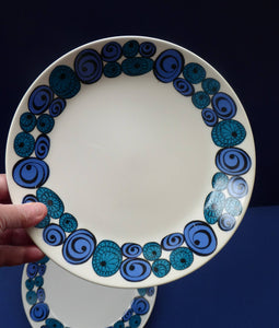 Rare Norwegian FIGGJO FLINT Saturn Pattern Large Dessert or Small Dinner Plates: 9 3/4 inches. Kirsten Dekor Range;  1960s