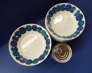 Rare Norwegian FIGGJO FLINT Saturn Pattern Soup or Pudding Bowls: 6 3/4 inches. Kirsten Dekor Range;  1960s