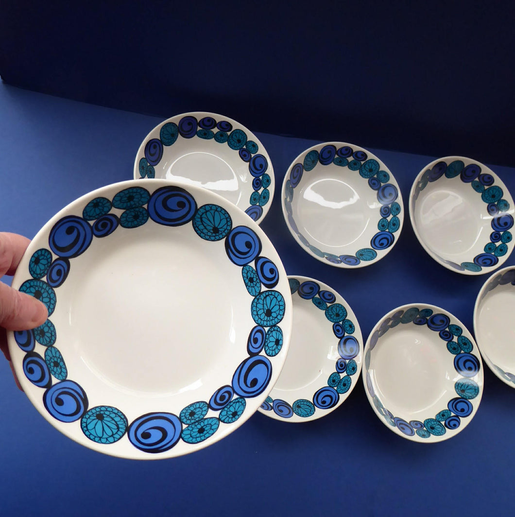 Rare Norwegian FIGGJO FLINT Saturn Pattern Soup or Pudding Bowls: 6 3/4 inches. Kirsten Dekor Range;  1960s