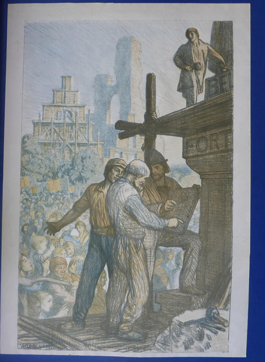 George Clausen Colour Lithograph Reconstruction of Belgium