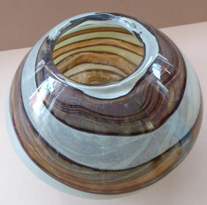 Squat Vintage 1970s Mdina Glass Vase - with Earthtone Swirls