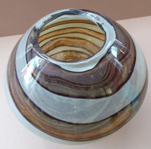 Squat Vintage 1970s Mdina Glass Vase - with Earthtone Swirls