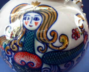 1970s SOVIET Porcelain Teapot by Korosten. LARGE Model with Images of Exotic Russian Mermaids All Around
