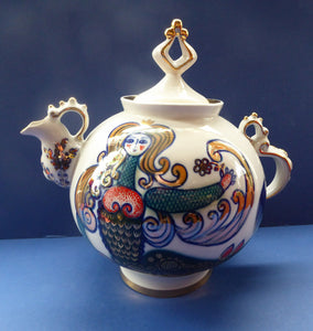 1970s SOVIET Porcelain Teapot by Korosten. LARGE Model with Images of Exotic Russian Mermaids All Around