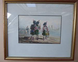 Scottish School. Antique 1830s Watercolour Highland Regiment / Black Watch. Military History Interest