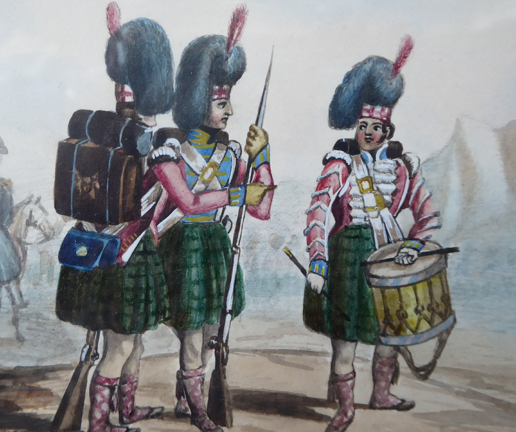 Scottish School. Antique 1830s Watercolour Highland Regiment / Black Watch. Military History Interest