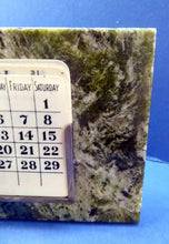 Load image into Gallery viewer, EDWARDIAN Desk Set. Antique Green Connemara Marble: Calendar, Inkwell, Sand Pot &amp; Stamp Wetter. Hallmarked SILVER MOUNTS
