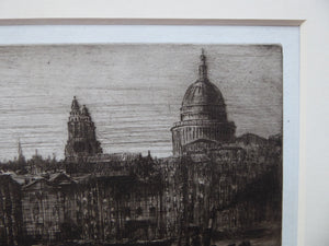 ES Lumsden Low Tide. The Thames Etching Drypoint Signed 1921