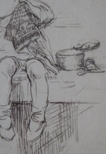 Load image into Gallery viewer, Cute Original Etching by EILEEN ALICE SOPER (1905 - 1990). The Sampler. Published 1922. Signed in Pencil
