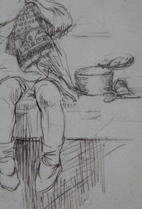 Cute Original Etching by EILEEN ALICE SOPER (1905 - 1990). The Sampler. Published 1922. Signed in Pencil