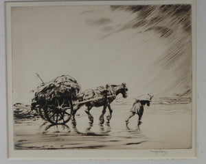 George Soper 1920s Original Pencil Signed Etching Carting Seaweed