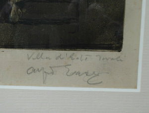 ALFRED EAST (1844  -1913). Rare Original Etching and Aquatint. The Villa D'Este at Tivoli, Outside of Rome. Pencil Signed