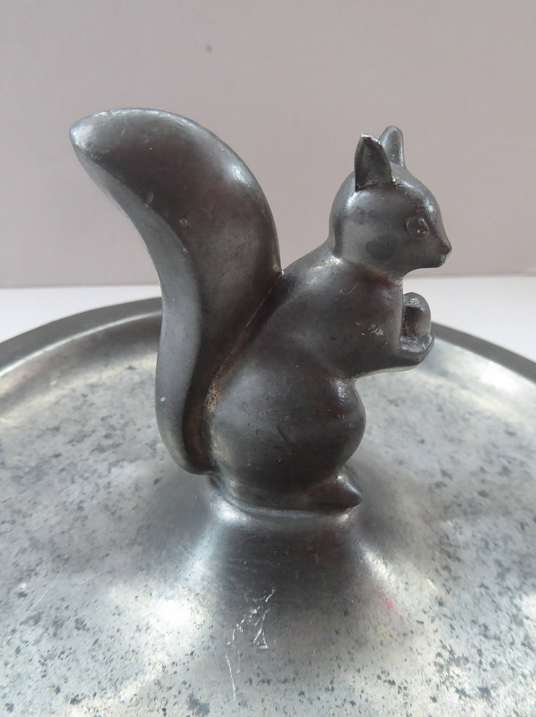 1930s JUST ANDERSEN Danish Pewter Dish with Finely Modelled Squirrel Centrepiece
