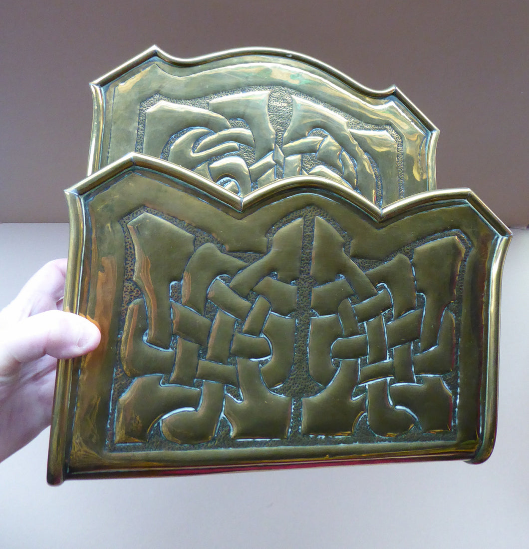 SCOTTISH Celtic ARTS & CRAFTS Miniature Repousee Letter Rack with Interlocking Knotwork Design. Alexander Ritchie