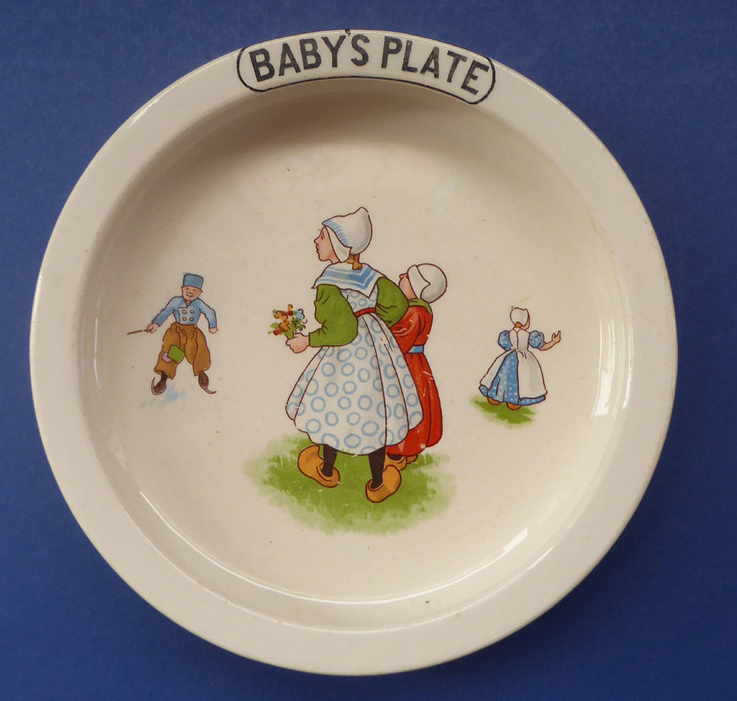 1940s BABY'S PLATE or BOWL. Charming Dish with Cute Images of Dutch Children