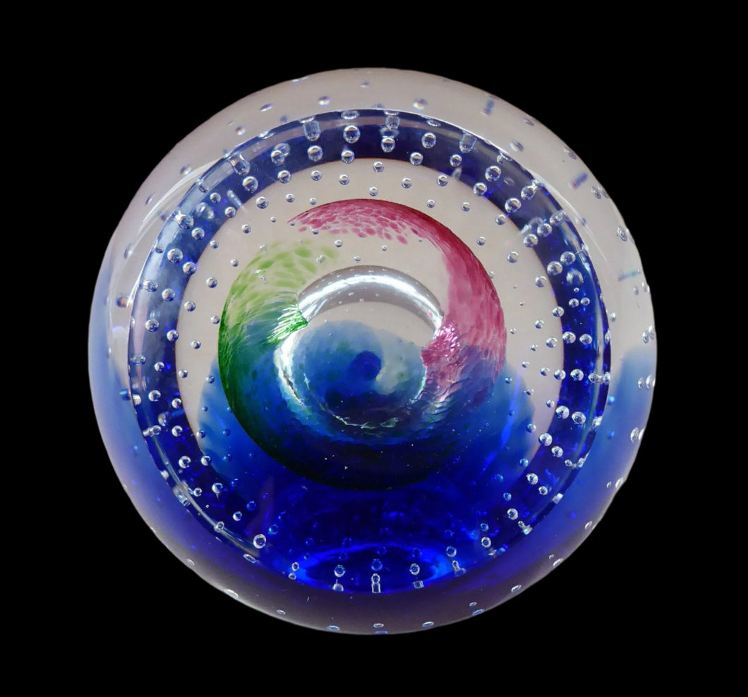 Fine SCOTTISH PAPERWEIGHT. Planetarium Limited Edition by Caithness Glass with Bubble Inclusion and Faceted Window Panel