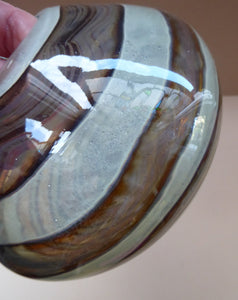 Squat Vintage 1970s Mdina Glass Vase - with Earthtone Swirls