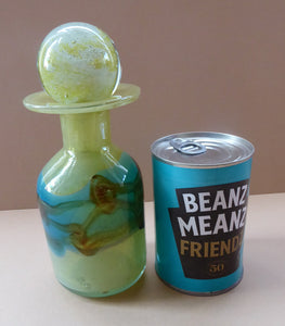 Vintage MDINA Maltese Glass Sand & Sea Slim Bottle Vase with Large Ball Glass Stopper. Signed 