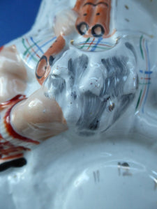 ANTIQUE Victorian Staffordshire Flatback Figurine. A Highlander and his Sweetheart Sitting on a Clock Face. Poor Man's Clock