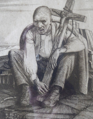 Robert Sargent Austin Man with Crucifix 1924 Etching Drypoint