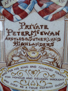RARE Antique 1914 Memorial Tile from WWI. Argyll & Sutherland HIGHLANDERS Interest