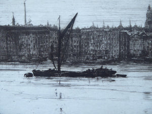 ES Lumsden Low Tide. The Thames Etching Drypoint Signed 1921