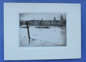 ES Lumsden Low Tide. The Thames Etching Drypoint Signed 1921