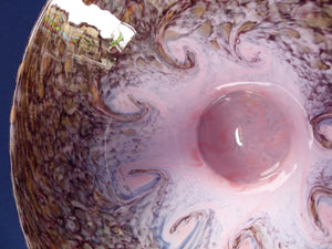 Genuine MONART Scottish Glass. Fine Vintage Art Glass Vase, 1930s. Shape GC VII. Pink Swirls with Gold Aventurine Flakes