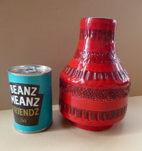 Load image into Gallery viewer, 1960s Red Abstract Vase. Fabulous Shape and Colour, with Incised Decoration
