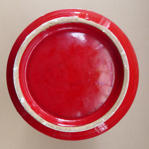 1960s Red Abstract Vase. Fabulous Shape and Colour, with Incised Decoration