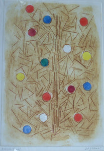 DOLF RIESER (1898 - 1983). South African Artist. Colour Etching. Abstract Composition with Coloured Spots. Artist's Proof SIGNED