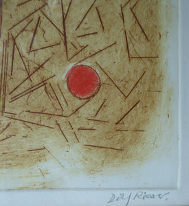 DOLF RIESER (1898 - 1983). South African Artist. Colour Etching. Abstract Composition with Coloured Spots. Artist's Proof SIGNED