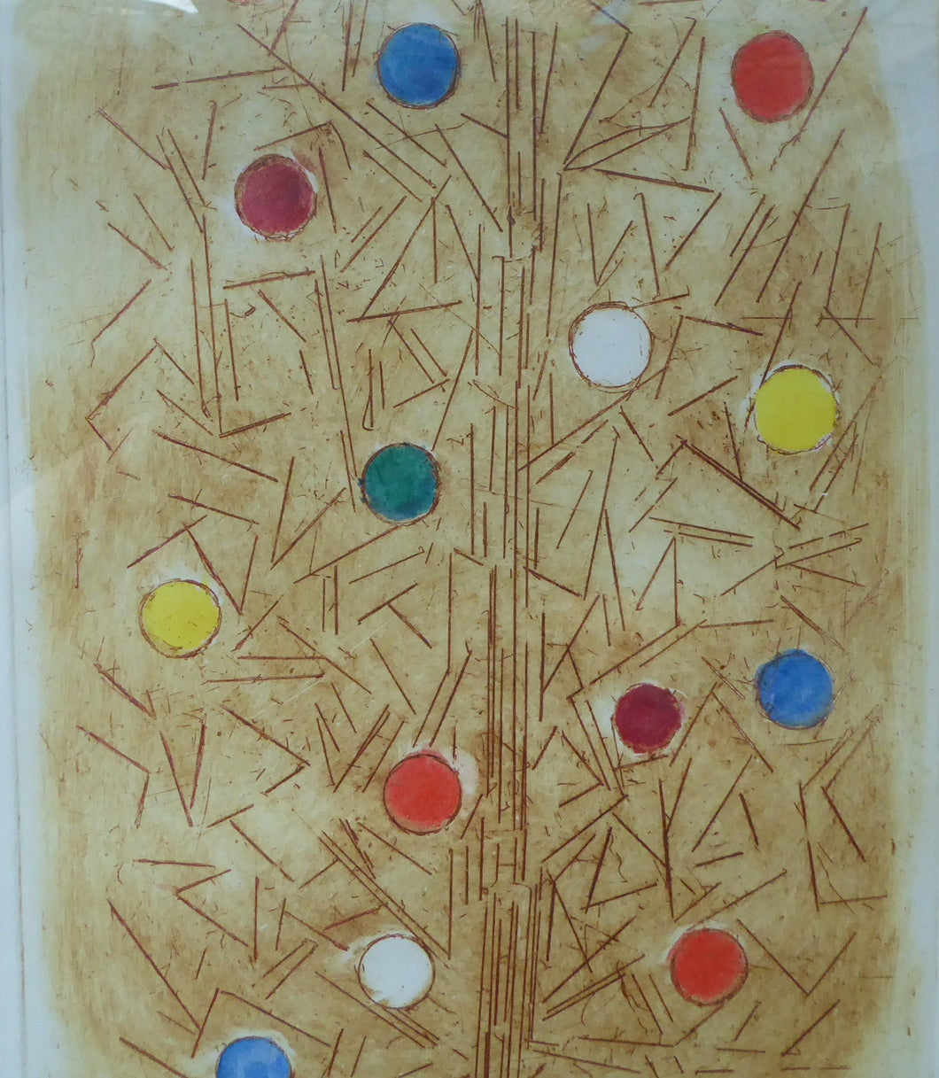 DOLF RIESER (1898 - 1983). South African Artist. Colour Etching. Abstract Composition with Coloured Spots. Artist's Proof SIGNED