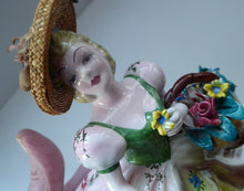 Load image into Gallery viewer, Vintage 1940s Italian Porcelain Figurine of a Lady Carrying a Basket of Flowers. Possibly Capodimonte
