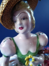 Load image into Gallery viewer, Vintage 1940s Italian Porcelain Figurine of a Lady Carrying a Basket of Flowers. Possibly Capodimonte
