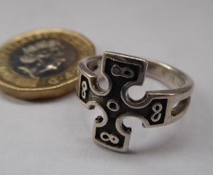 Ola Gorie Silver Burrian Cross Ring 1960s Size O